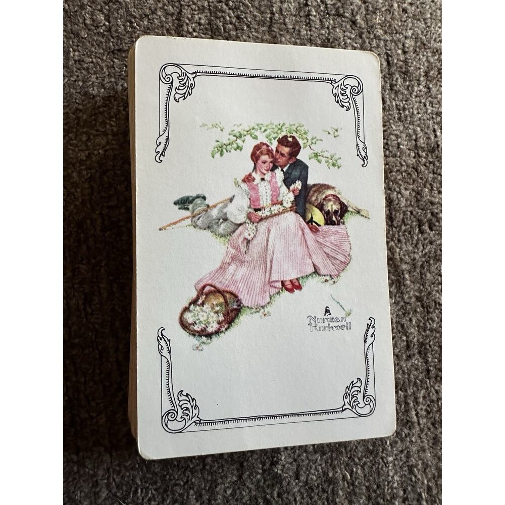 Vintage Estate Rockwell USA Playing Cards Deck Young Couple Picnic Dog Used